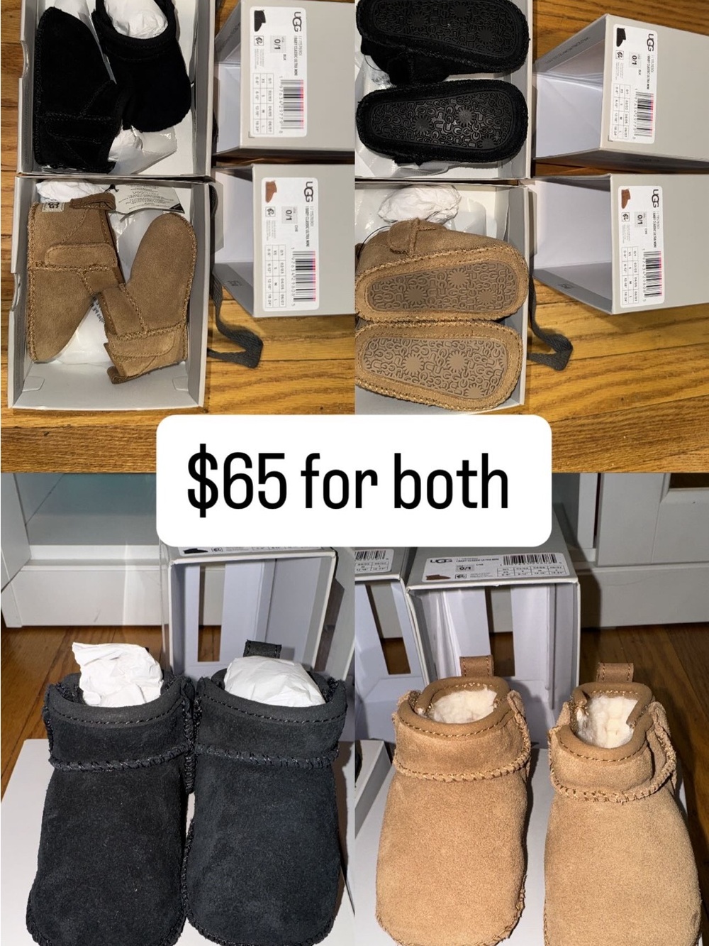 UGG Kids Baby Booties in Black and Chestnut